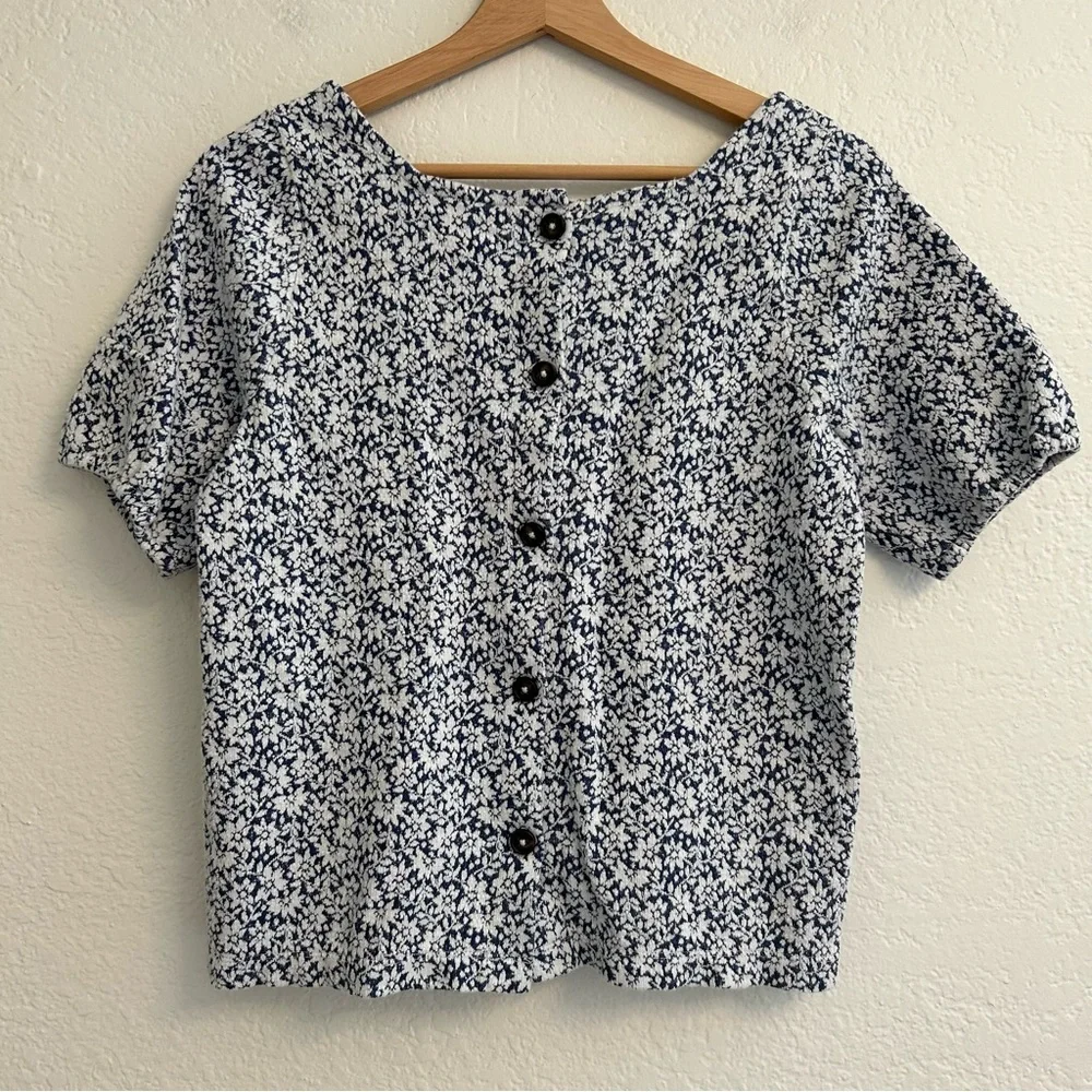 Madewell Blue Floral Square Neck Button-Back Top Size‎ XS